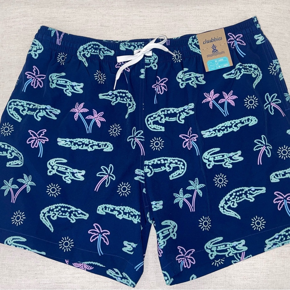 Brand New with tags Chubbies Blue and Green Swim Shorts with Tropical Print